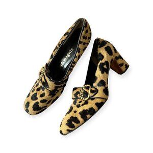 Vintage Herbert Levine‎ Mod Spotted Hair Calf Pumps with Gold tone buckle, 1969